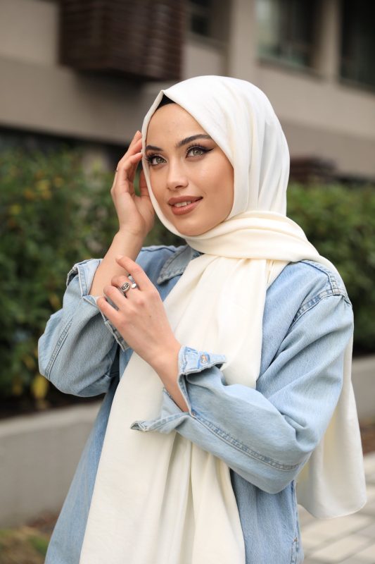 Organic Scarfs Pamuk Kraş Cazz Şal Modeli – Ekru
