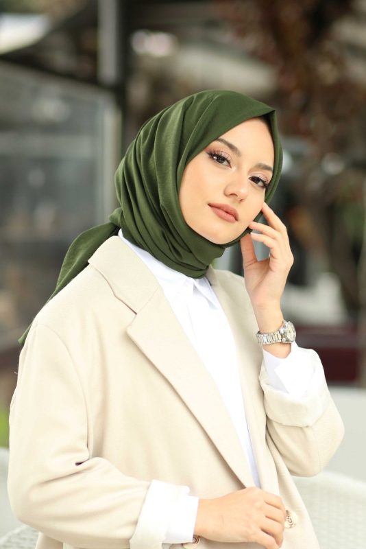 Organic Scarfs Pamuk Kraş Cazz Şal Modeli – Haki