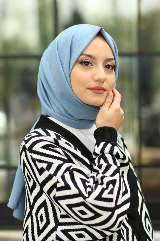 Organic Scarfs Pamuk Kraş Cazz Şal Modeli – Mavi