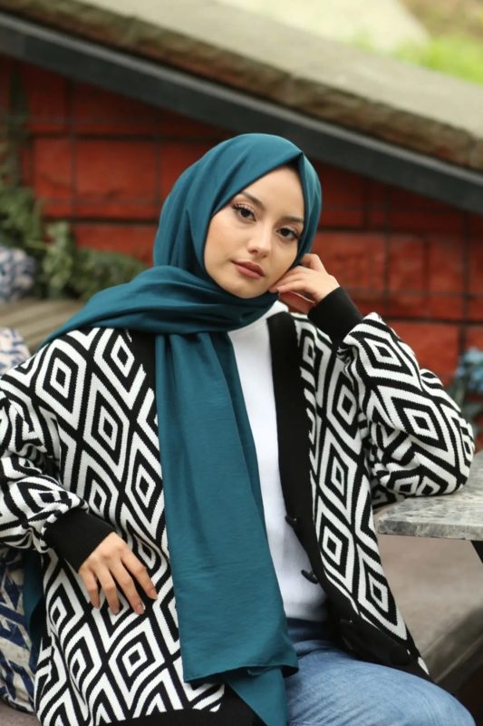 Organic Scarfs Pamuk Kraş Cazz Şal Modeli – Petrol
