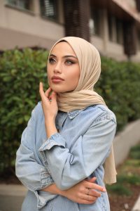 Organic Scarfs Tesettür Penye Şal Hijap Modeli - Açık Bej