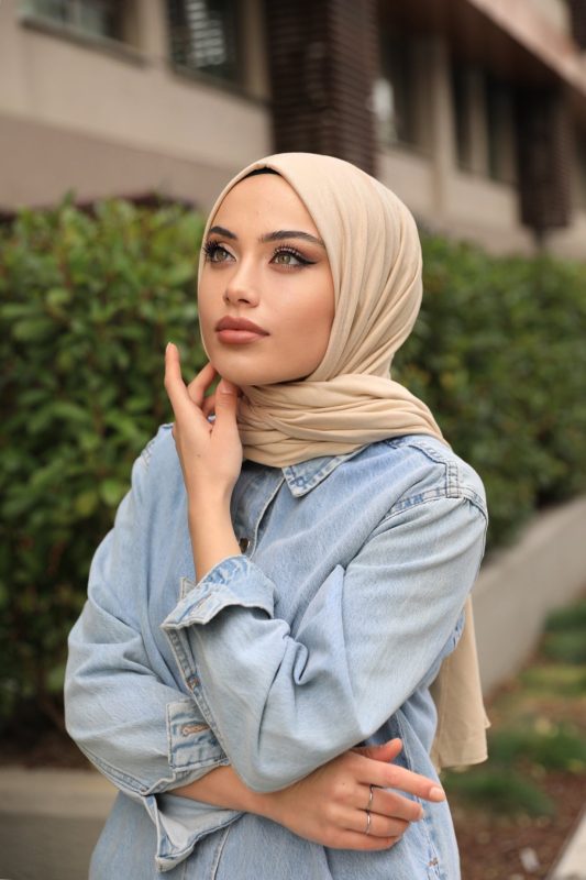 Organic Scarfs Tesettür Penye Şal Hijap Modeli – Açık Bej