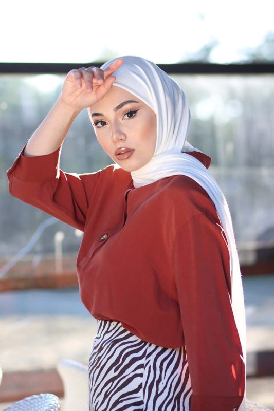 Organic Scarfs Tesettür Penye Şal Hijap Modeli – Beyaz
