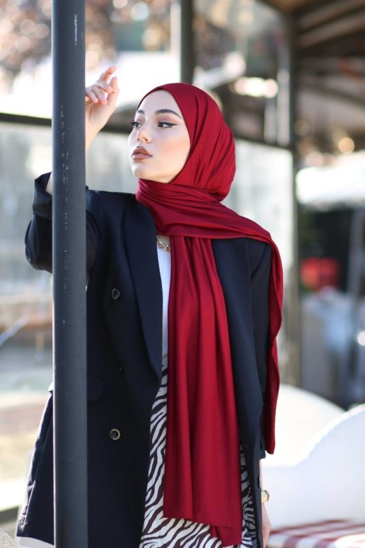 Organic Scarfs Tesettür Penye Şal Hijap Modeli – Bordo