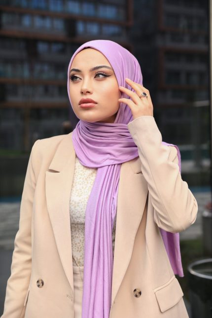 Organic Scarfs Tesettür Penye Şal Hijap Modeli - Lila - Organic ScarfsOrganic Scarfs