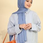 Organic Scarfs Tesettür Penye Şal Hijap Modeli - Mavi