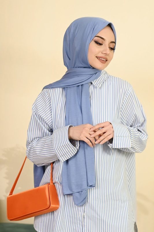 Organic Scarfs Tesettür Penye Şal Hijap Modeli – Mavi