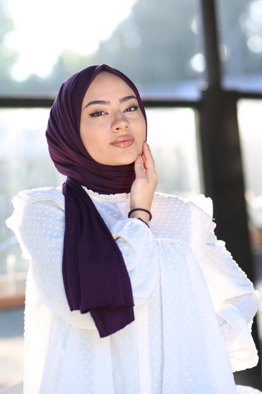 Organic Scarfs Tesettür Penye Şal Hijap Modeli – Mor