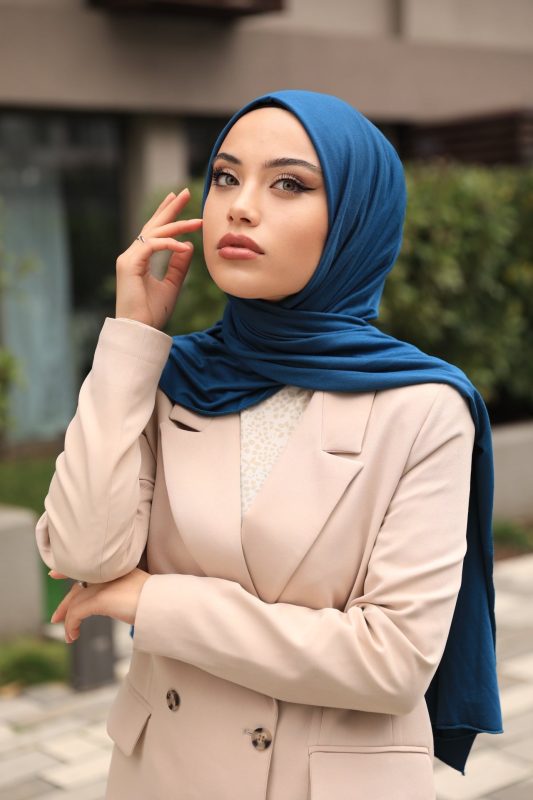 Organic Scarfs Tesettür Penye Şal Hijap Modeli – Petrol Mavisi