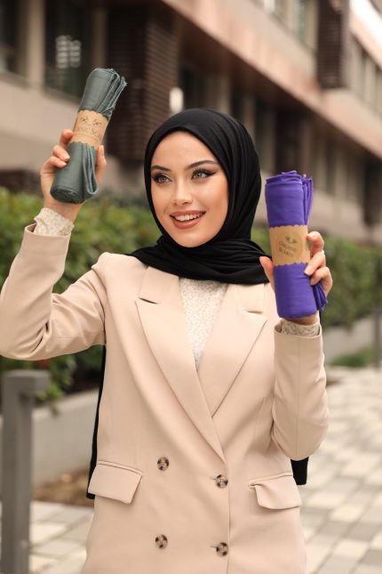 Organic Scarfs Tesettür Penye Şal Hijap Modeli - Siyah - Organic ScarfsOrganic Scarfs
