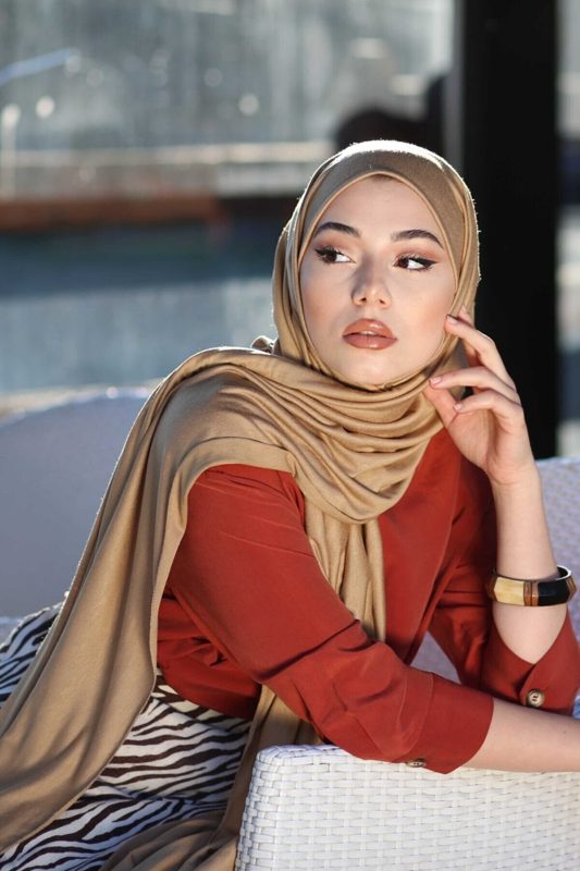 Organic Scarfs Tesettür Penye Şal Hijap Modeli – Sütlü Kahve
