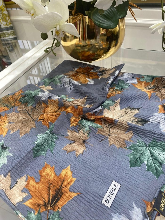 Yaprak Desen Mio Caz Eşarp - Antrasit - Organic ScarfsOrganic Scarfs