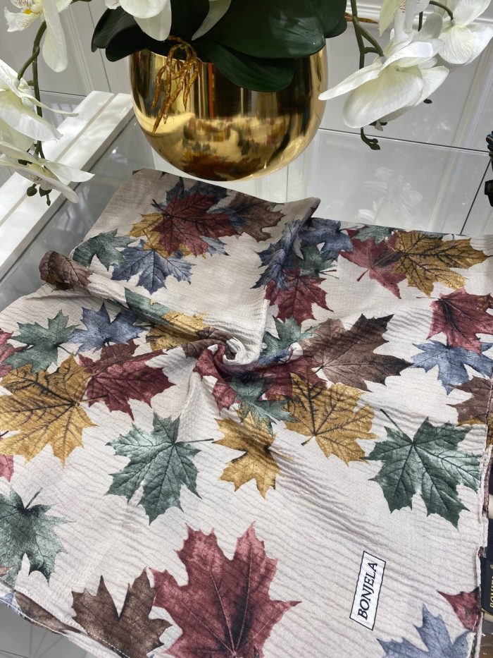 Yaprak Desen Mio Caz Eşarp - Bej - Organic ScarfsOrganic Scarfs