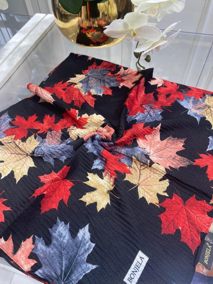 Yaprak Desen Mio Caz Eşarp - Kırmızı - Organic ScarfsOrganic Scarfs