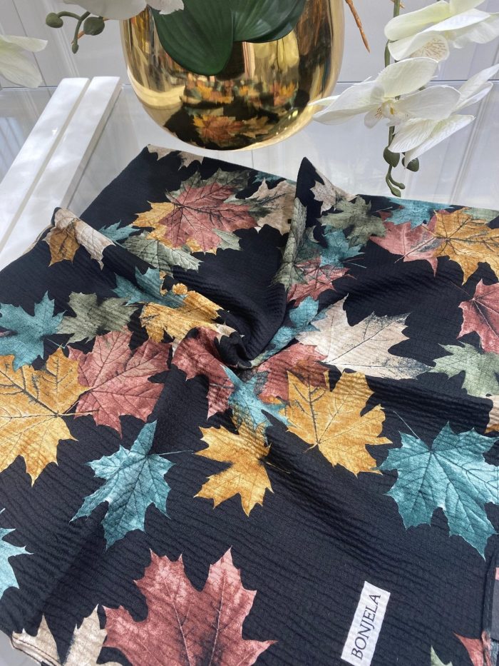 Yaprak Desen Mio Caz Eşarp - Siyah - Organic ScarfsOrganic Scarfs