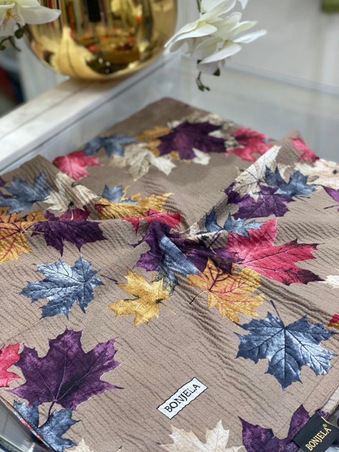 Yaprak Desen Mio Caz Eşarp - Vizon - Organic ScarfsOrganic Scarfs