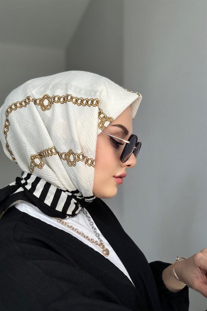Zincir Desenli Mio Cazz Eşarp - Beyaz - Organic ScarfsOrganic Scarfs
