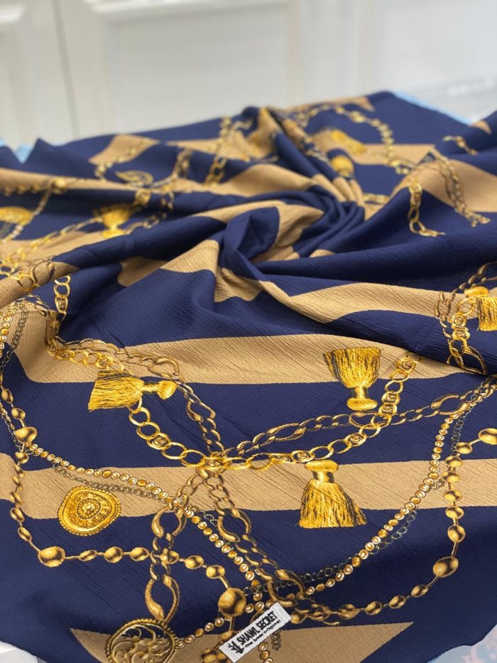 Zincirli Desen Mio Cazz Eşarp - Lacivert- Camel - Organic ScarfsOrganic Scarfs