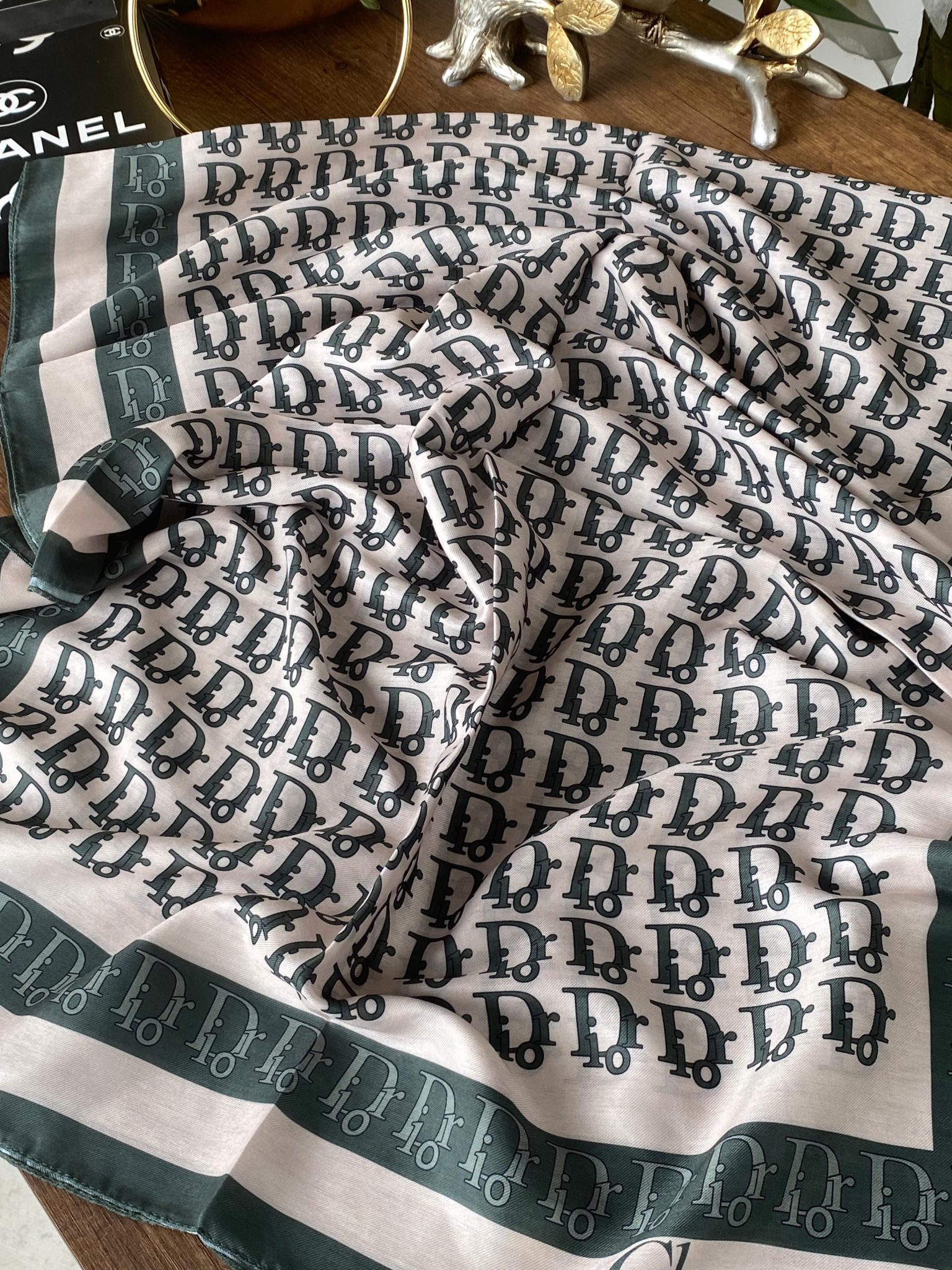 Dior Desen Pamuk Soft Şal - Haki
