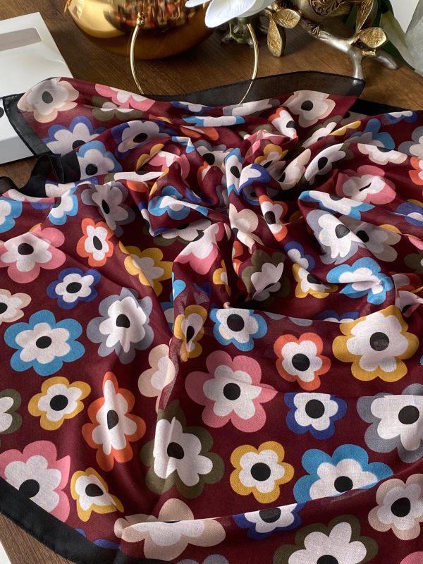 Çiçek Desen Pamuk Soft Eşarp – Bordo