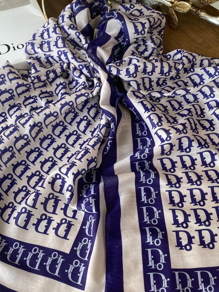 Dior Desen Pamuk Soft Şal - Lacivert - Beyaz