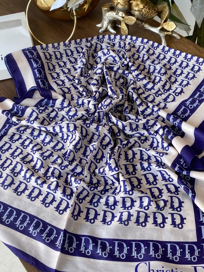 Dior Desen Pamuk Soft Şal - Lacivert - Beyaz - Görsel 2
