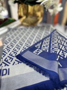 F Desenli İpek Kaşmir Çift Taraflı Şal 78001 - Vizon/ Lacivert