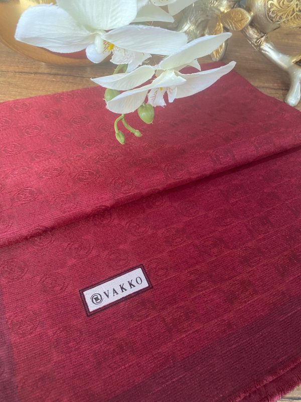 Vakko Monogram Jakar İpek Şal 44103 – Bordo