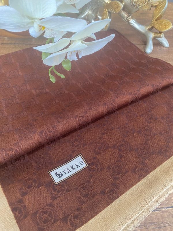 Vakko Monogram Jakar İpek Şal 44103 – Kahve