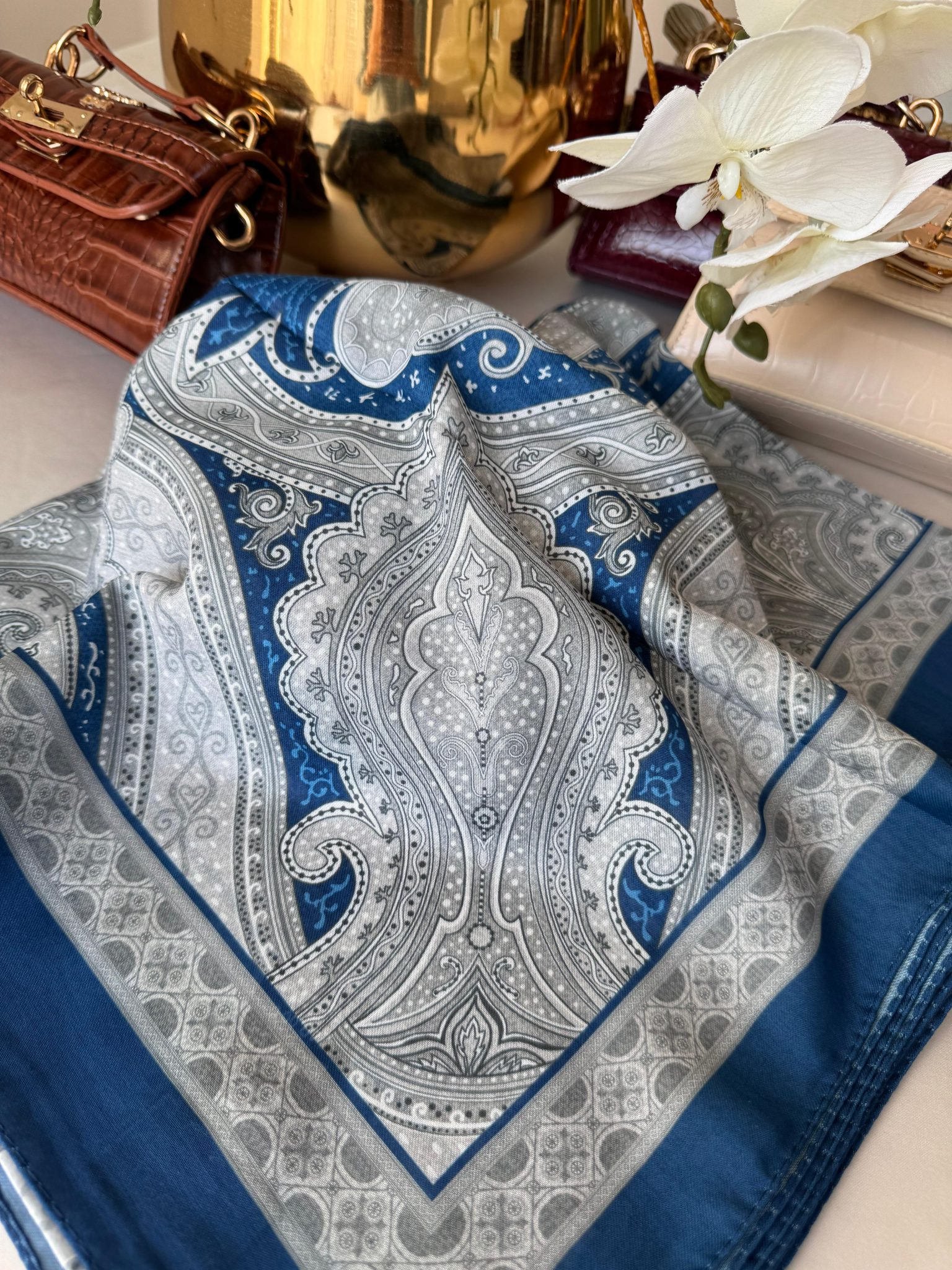 Etro Pamuk Soft İpek Şal 44118 Lacivert