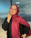 Bloom Desen Pamuk İpeksi Jakar Şal - Bordo