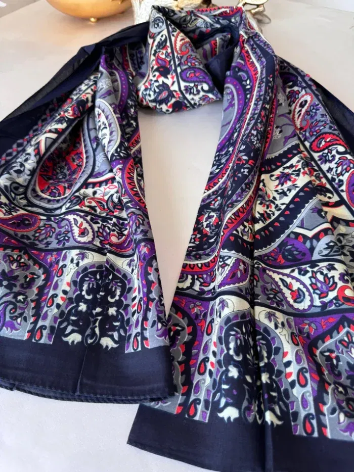 Etro Otantik Desen Pamuk Şal 44136 - Lacivert
