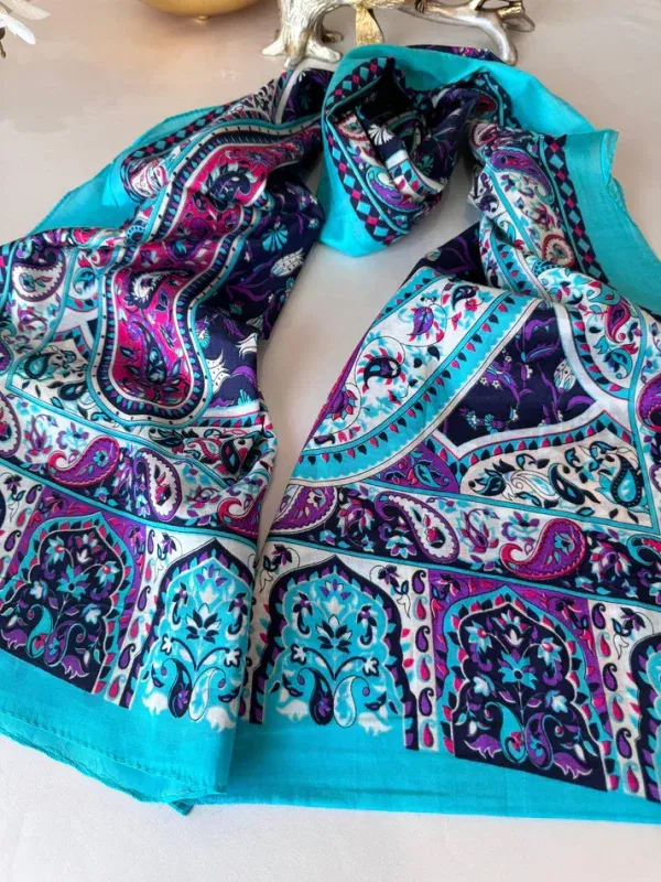 Etro Otantik Desen Pamuk Şal 44136 – Mavi/Mor
