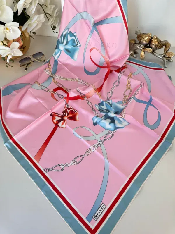 Kurdele Desen Vakko Eşarp 77001 – Pembe/Bebe Mavisi