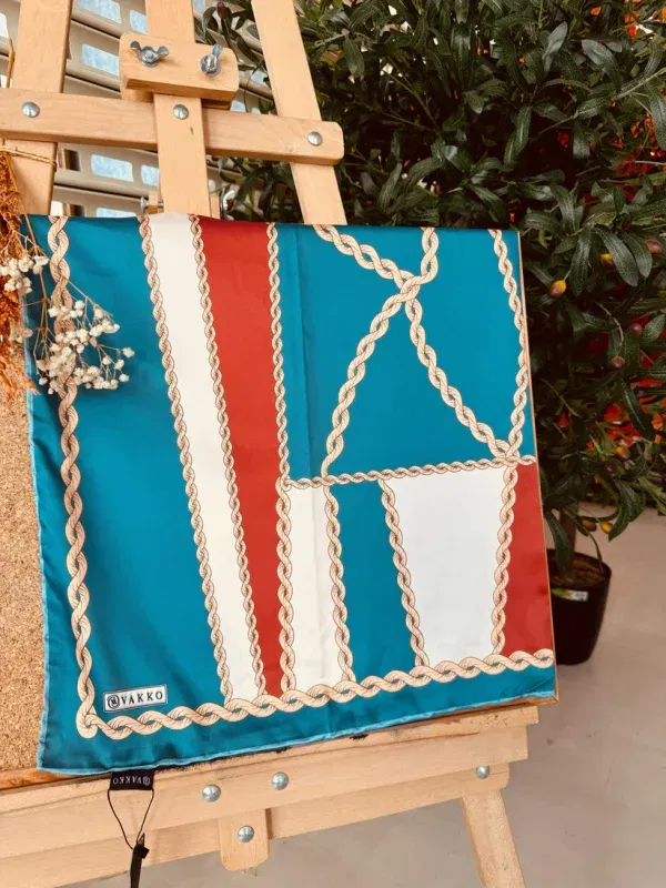 Halat Desen Vakko Twill Eşarp 77003 – Turkuaz