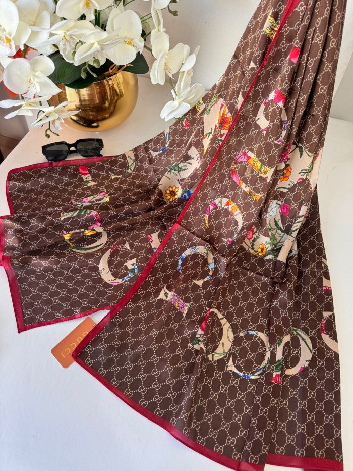 Gucci İthal Vual İpek Şal - Acı Kahve
