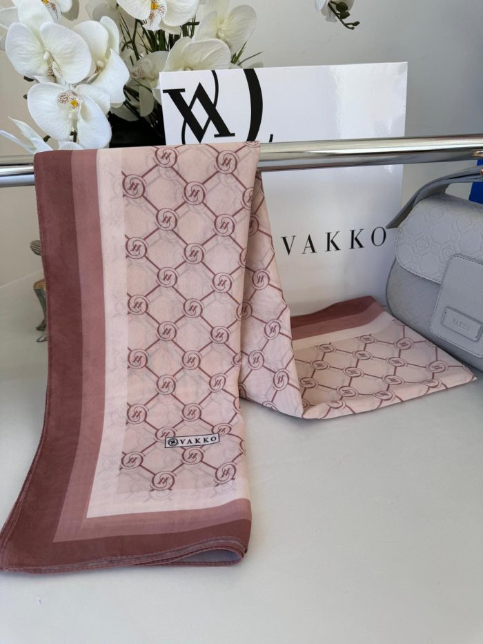 Vakko Monogram Desen İpeksi Şal 14534 - Pudra