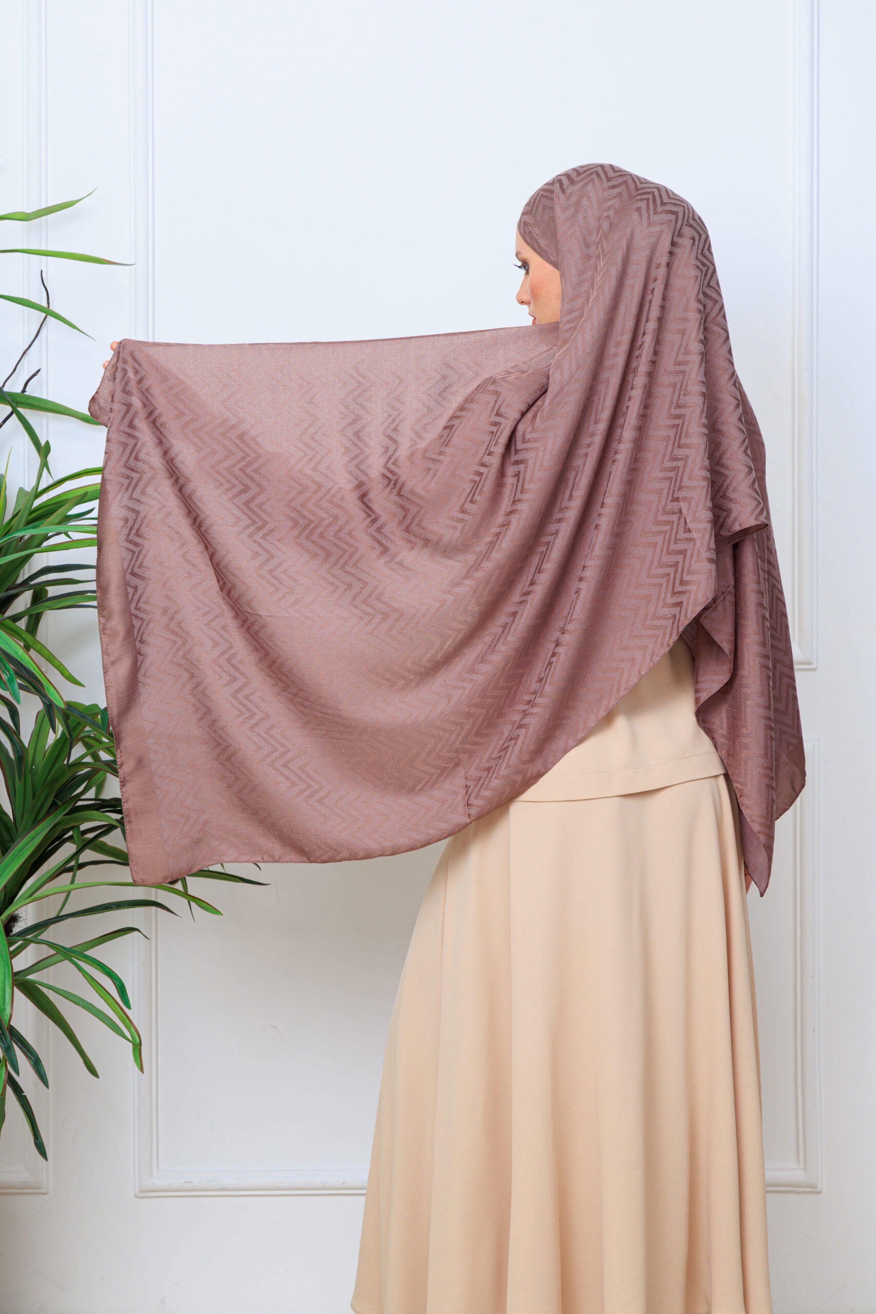 Zikzak desen pamuk Jakar Şal - Vizon - Görsel 2