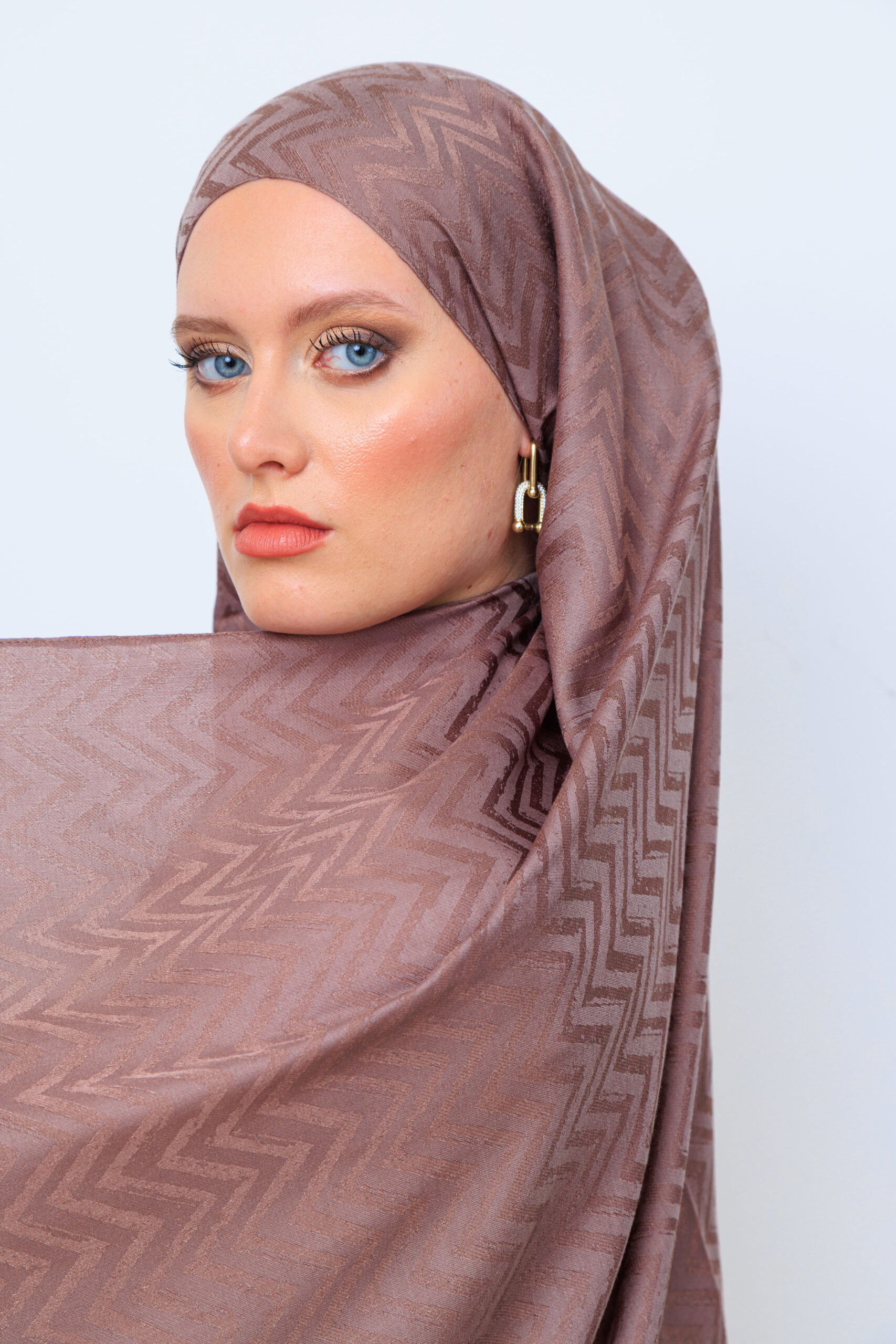 Zikzak desen pamuk Jakar Şal - Vizon