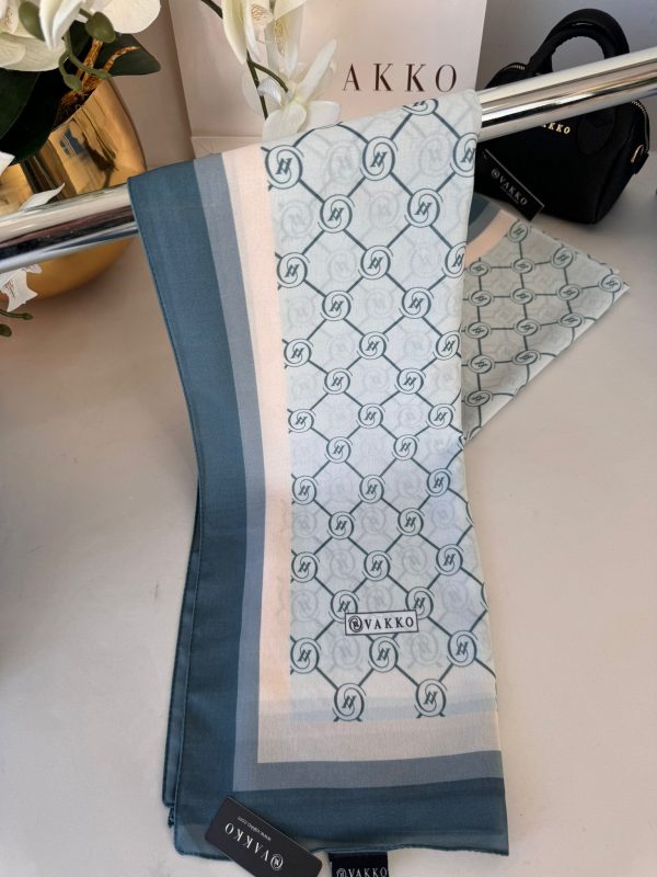Vakko Monogram Desen İpeksi Şal 14534 – Bebe Mavisi