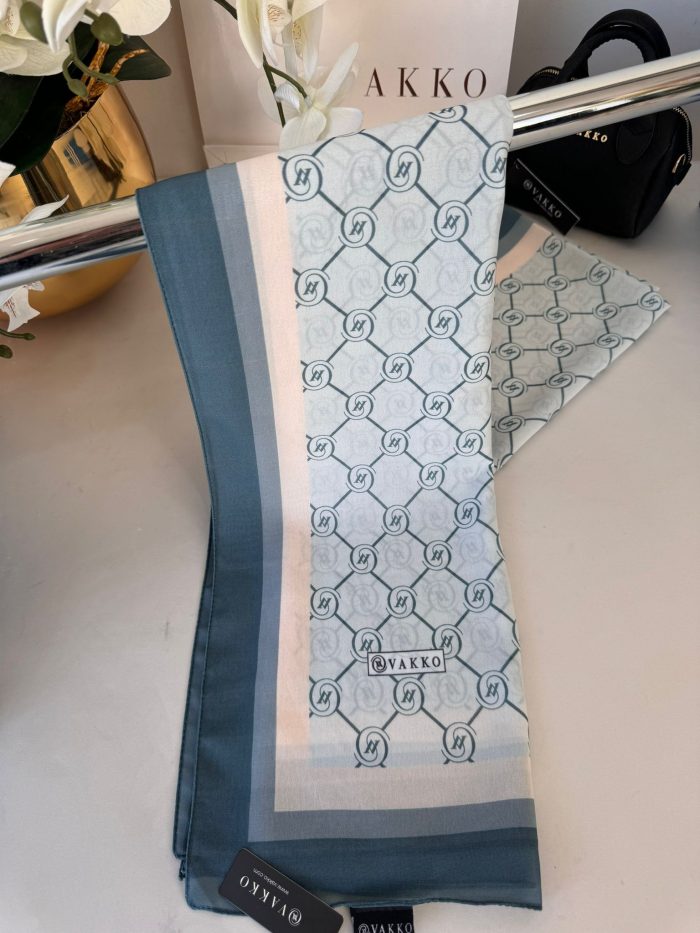 Vakko Monogram Desen İpeksi Şal 14534 - Bebe Mavisi