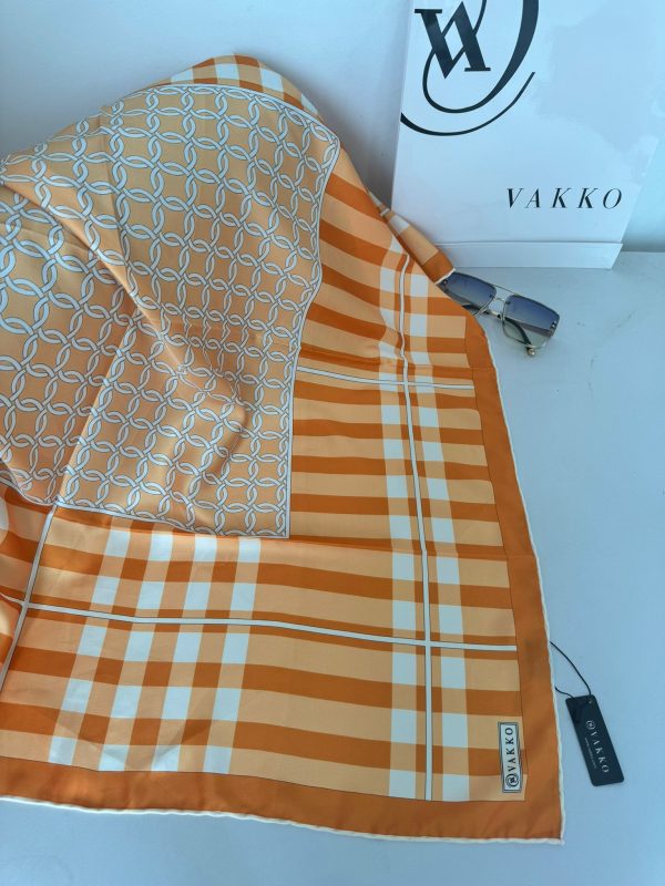 Ekose Desen Vakko Twill Eşarp 77005 – Turuncu