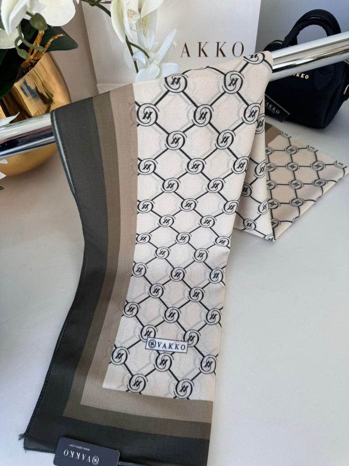 Vakko Monogram Desen İpeksi Şal 14534 - Haki