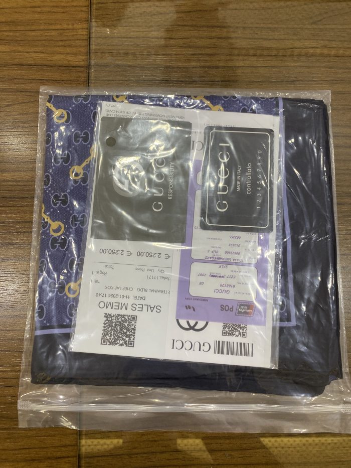Gucci Lacivert İthal İpek Eşarp 55467 - Görsel 2