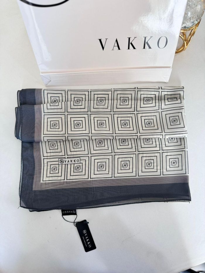 Vakko İpeksi Kare Desen Şal 61019 - Gümüş