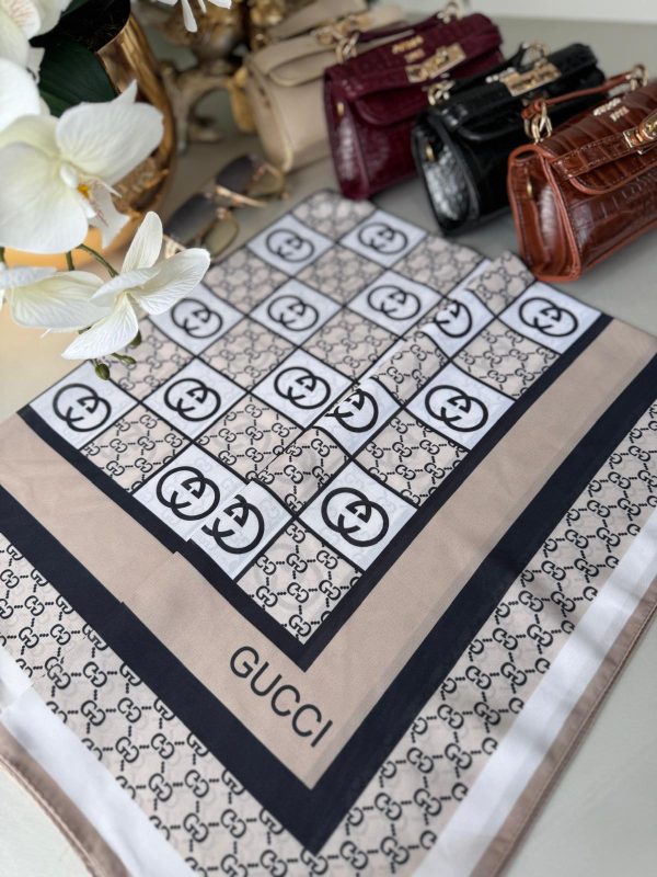 Gucci Krep İpek Eşarp 44125 – Vizon/Ekru