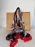 Louis Vuitton Kemer Desen İthal Vual İpek Şal 014461 - Siyah/Kırmızı