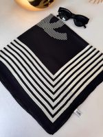 Chanel Çizgili İthal Vual İpek Şal 014461 - Siyah