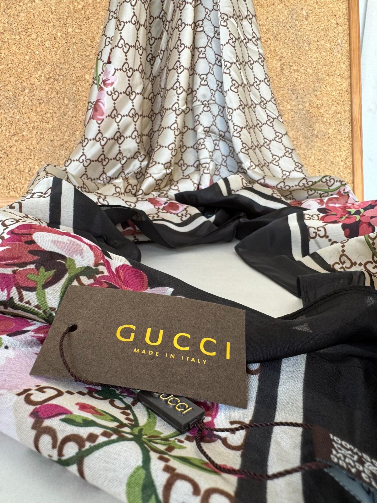 Gucci Monogram İthal Vual İpek Şal 014461 - Siyah - Görsel 2
