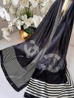 Chanel Çizgili İthal Vual İpek Şal 014461 - Siyah